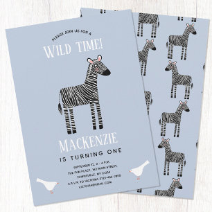 Cute Zebra Boy 1er Anniversaire Fête Invitation
