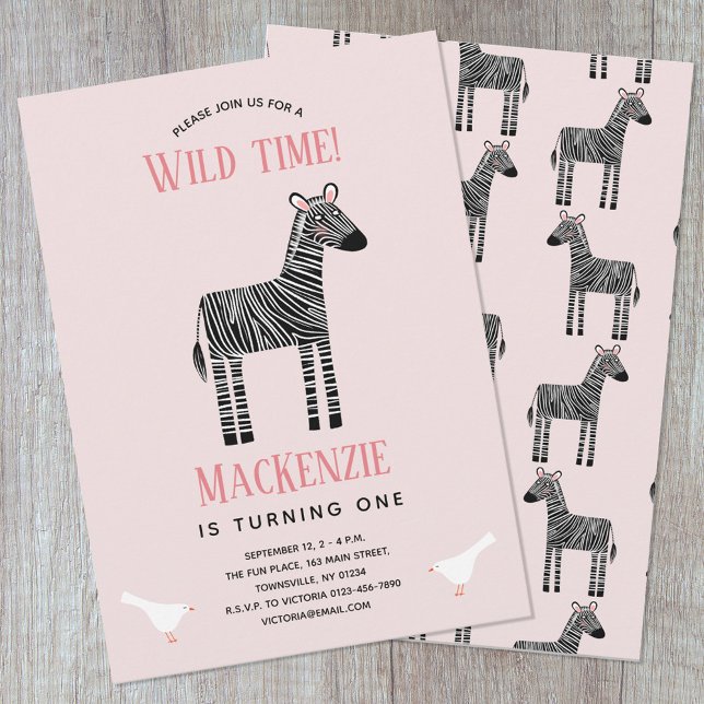 Cute Zebra Girl 1er Anniversaire Fête Invitation (Créateur téléchargé)
