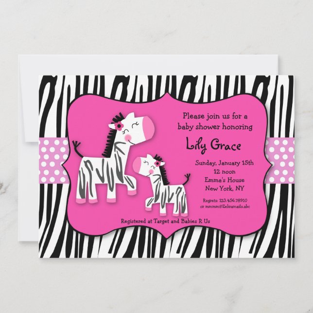 Cute Zebra Imprime des Baby showers Invitations (Devant)