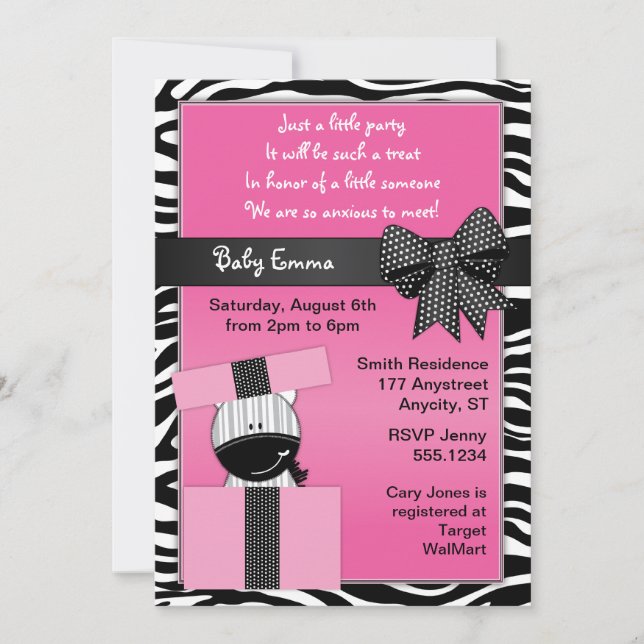 Cute Zebra Invitation Baby shower (Devant)