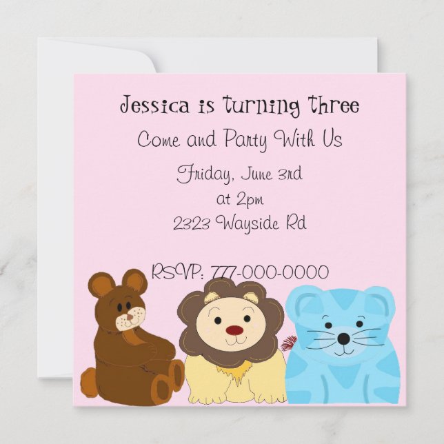 Cute Zoo Animale Invitation Anniversaire (Devant)