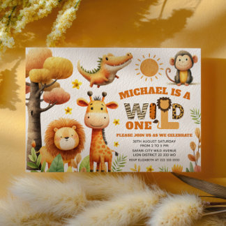 Cute ZOO Animals WILD ONE Safari 1st Birthday Einladung