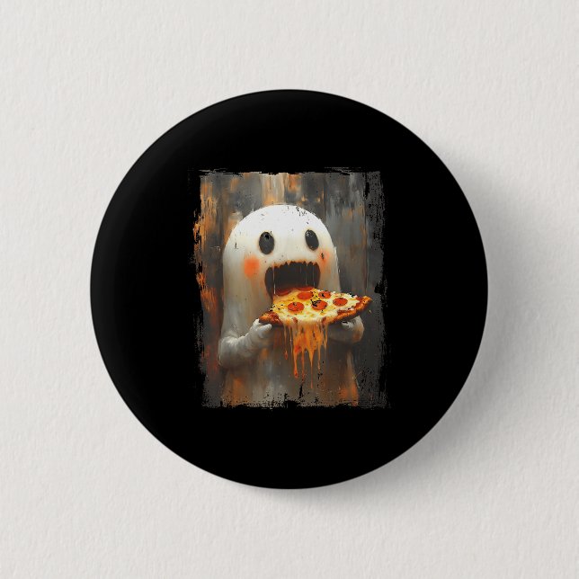 Cute Zza Ghost Eating Zza Funny Halloween Food Lov Button (Vorderseite)