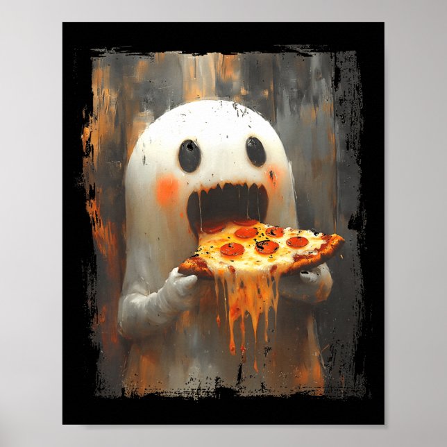 Cute Zza Ghost Eating Zza Funny Halloween Food Lov Poster (Vorne)