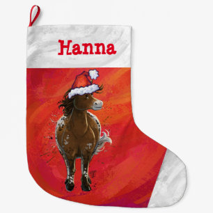 CuteAppaloosa Pferd in Weihnachtsmannmütze auf Rot Großer Weihnachtsstrumpf