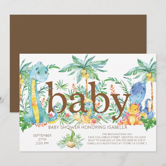 CuteDinosaur Genre Baby shower neutre Invitation (Devant / Derrière)