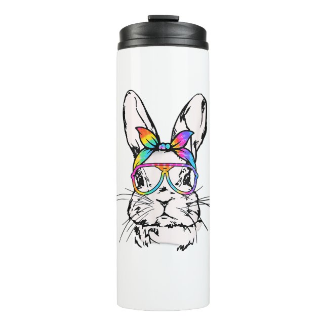 Cutes Bunny Messy Bun Gefärbte Krawatte Bandana Ra Thermosbecher (Vorderseite)