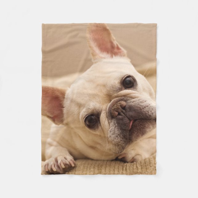 Cutest Baby Animals | French Bulldog Head Tilt Fleecedecke (Vorderseite)