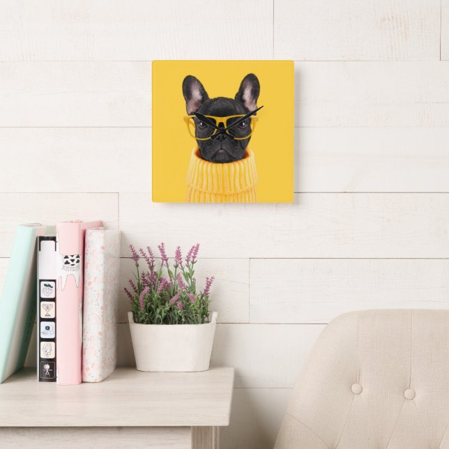 Cutest Baby Animals | French Bulldog Sunglasses Quadratische Wanduhr (Lesesaal)