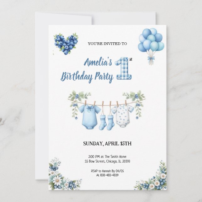 CUTEST BLUE BIRTHDAY PARTY Invitation (Devant)