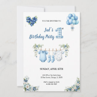 CUTEST BLUE BIRTHDAY PARTY Invitation Einladung