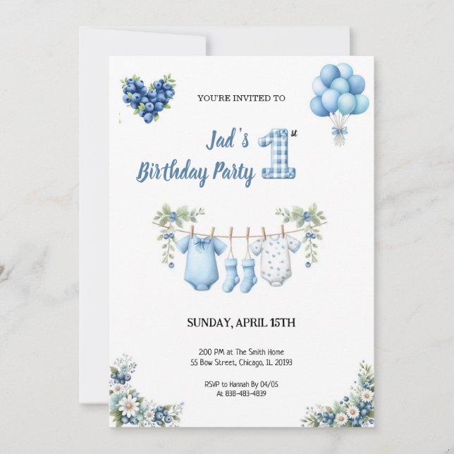 CUTEST BLUE BIRTHDAY PARTY Invitation Einladung (Vorderseite)