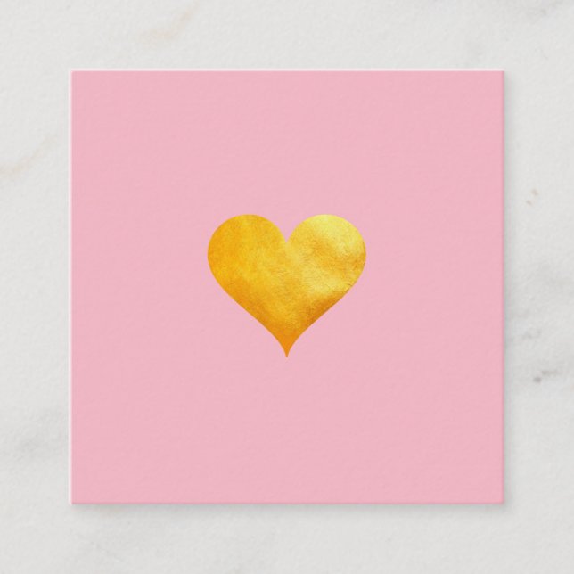 Cutesy Gold Heart (pink) Quadratische Visitenkarte (Vorderseite)