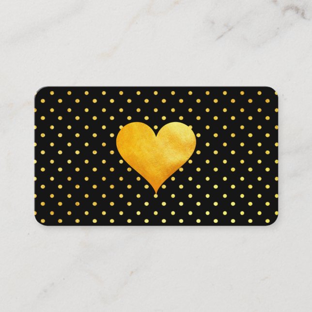 Cutesy Gold Heart Polka Dot Pattern Visitenkarte (Vorderseite)