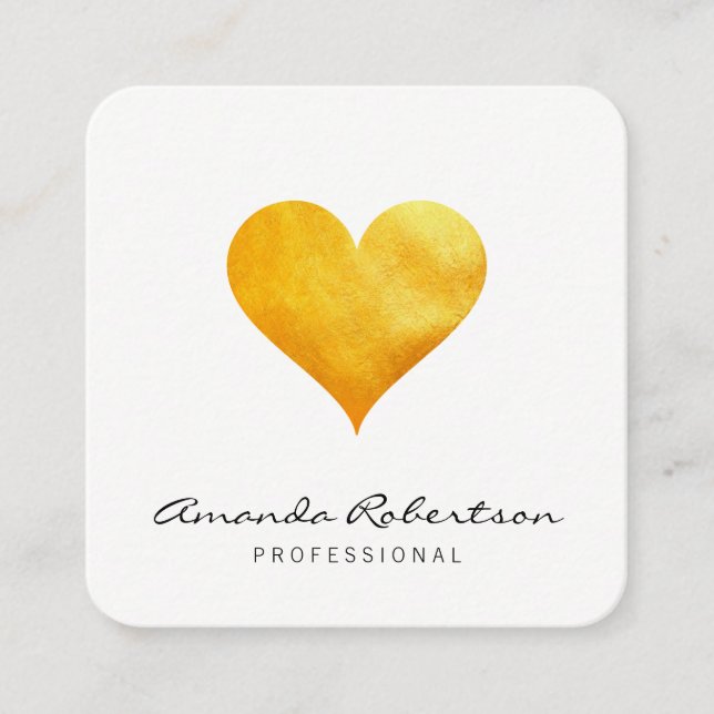 Cutesy Gold Heart Quadratische Visitenkarte (Vorderseite)