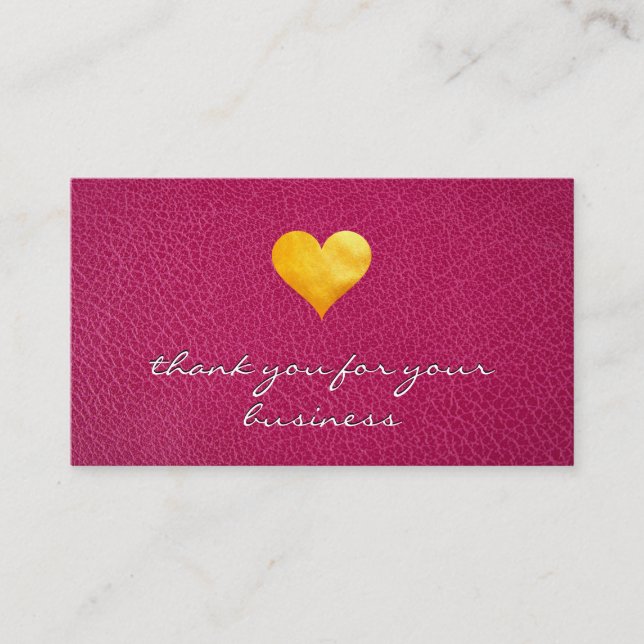 Cutesy Gold Heart Vielen Dank | Rosa Leder Treuekarte (Vorderseite)