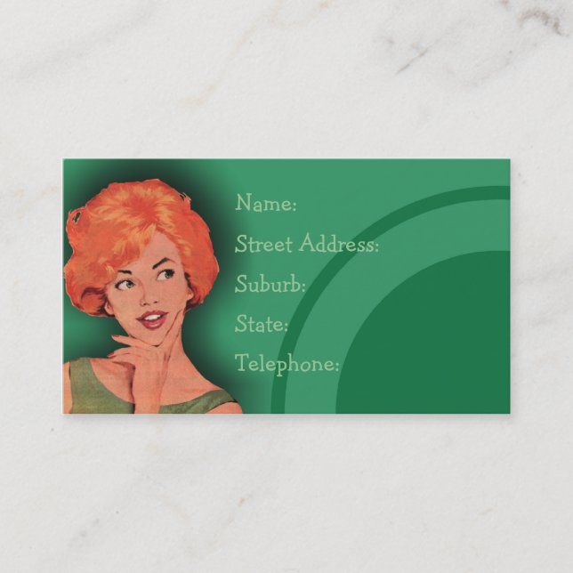 Cutesy Retro Redhead Friseurkarte Grün Terminkarte (Vorderseite)