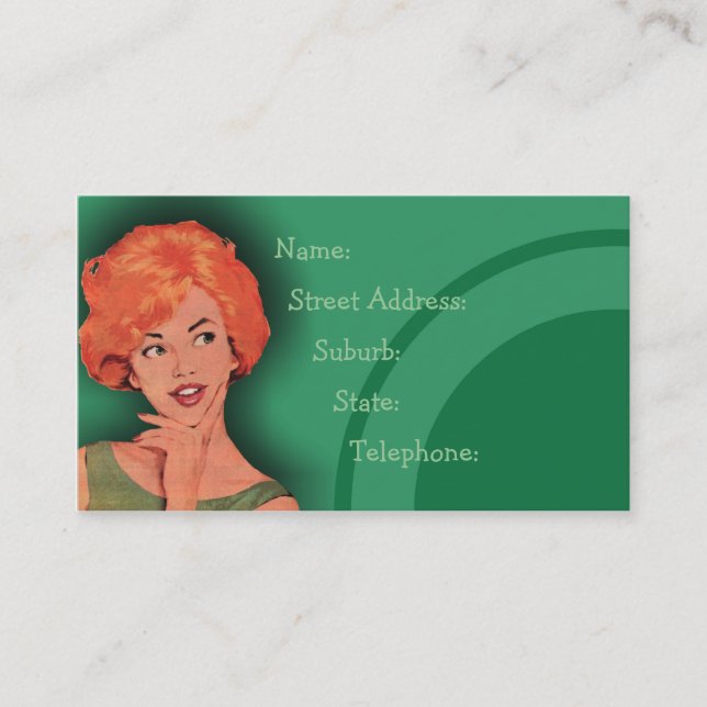 Cutesy Retro Redhead-Frisurn-Karten-Grün 2 Visitenkarte (Vorderseite)
