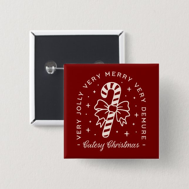 Cutesy Weihnachtscreme Zuckerrohrbogen rot Button (Vorne & Hinten)