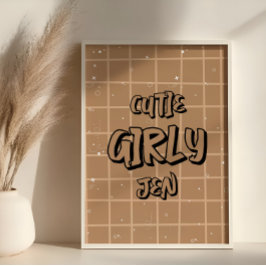 Cutie Girly Brown Gingham Wall Art Poster