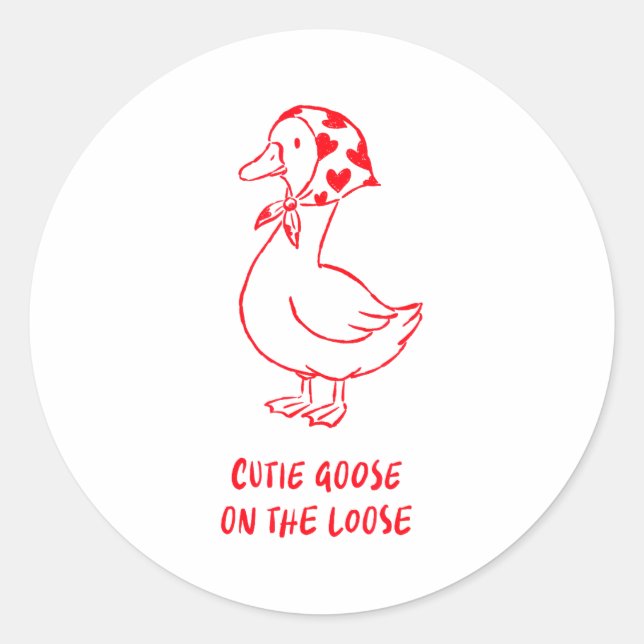 Cutie Goose Valentine Hearts Bandana Cute Barnyard Runder Aufkleber (Vorderseite)