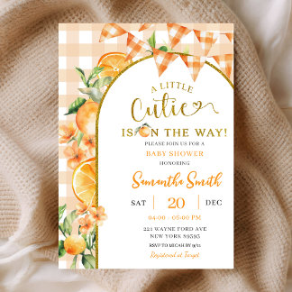 Cutie Orange Gingham baby shower invitation Einladung