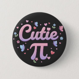 Cutie Pi Symbol Math Pun Pink Butterfly Hearts Button
