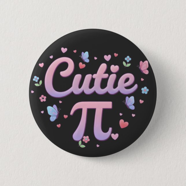 Cutie Pi Symbol Math Pun Pink Butterfly Hearts Button (Vorderseite)
