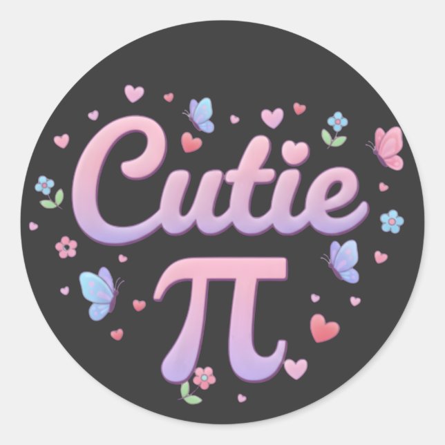 Cutie Pi Symbol Math Pun Pink Butterfly Hearts Runder Aufkleber (Vorderseite)