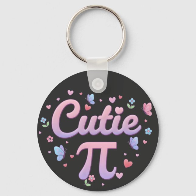 Cutie Pi Symbol Math Pun Pink Butterfly Hearts Schlüsselanhänger (Vorderseite)