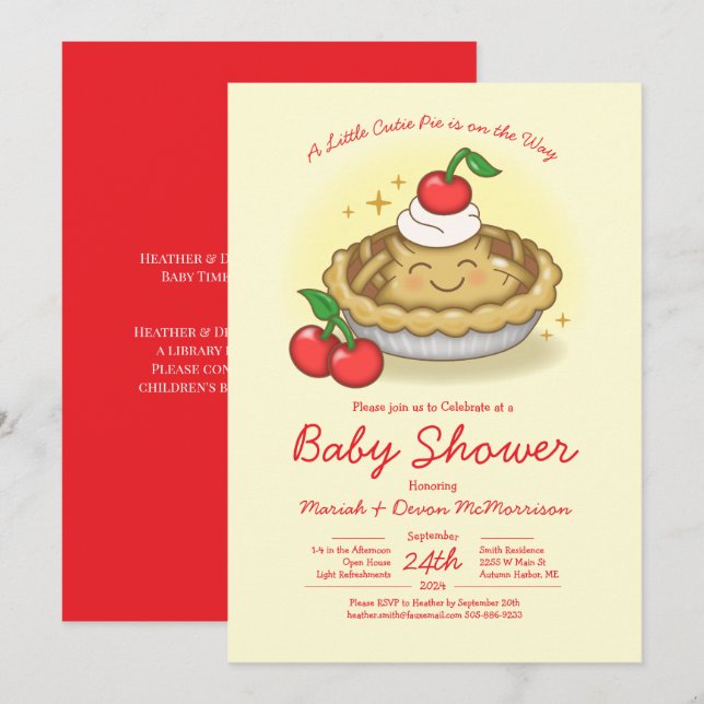 Cutie Pie Baby Shower Cherry Einladung (Vorne/Hinten)