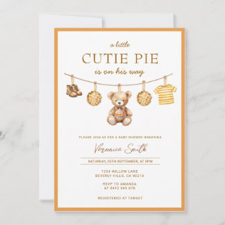 Cutie Pie Bear Boy Baby Shower Invitation Einladung