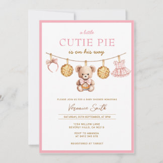 Cutie Pie Bear Girl Baby Shower Invitation Einladung