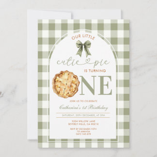 Cutie Pie First Birthday Green Gingham Einladung