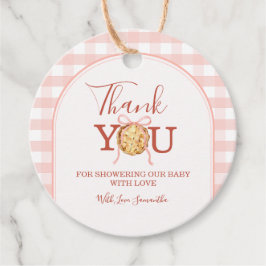 Cutie Pie Pastel Pink Bow Gingham Fall Baby Shower Geschenkanhänger