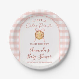 Cutie Pie Pastel Pink Bow Gingham Fall Baby Shower Pappteller