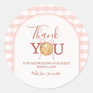 CutiePie Pastell Rosa Gingham Baby Shower Danke Runder Aufkleber