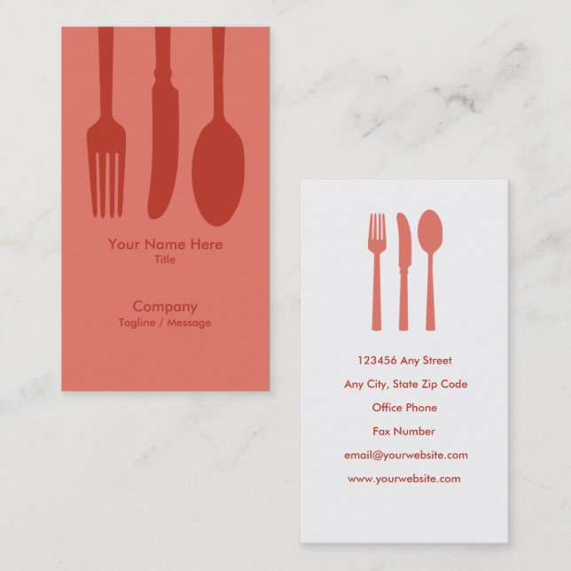 Cutlery Cafe Business Card (Retro Red) Visitenkarte (Vorne/Hinten)