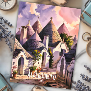 Cutom Alberobello Trulli Houses Italy Watercolor Postkarte