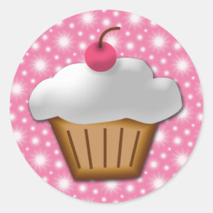 Cutout Cupcake mit rosa Kirsche oben Runder Aufkleber
