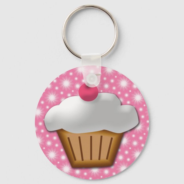 Cutout Cupcake mit rosa Kirsche oben Schlüsselanhänger (Vorderseite)