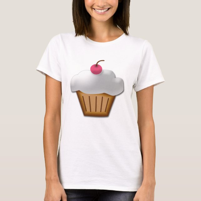 Cutout Cupcake mit rosa Kirsche oben T-Shirt (Vorderseite)