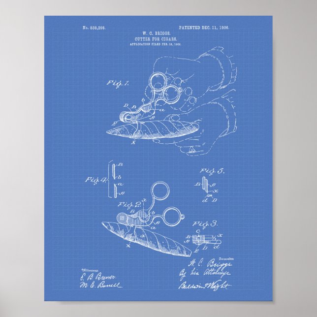 Cutter für Zigarren 1906 Patent Art Blueprint Poster (Vorne)