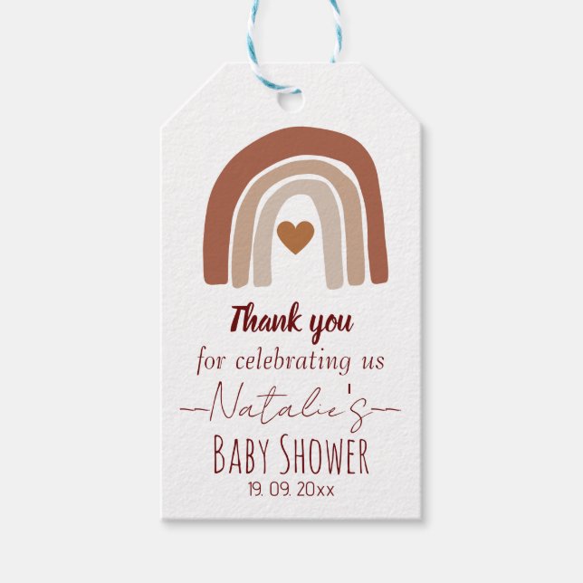 Cuty Regenbogen Babydusche Erdnuss danke Pastel Geschenkanhänger (Vorderseite)