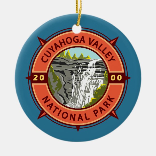 Cuyahoga Valley Nationalpark Retro Kompass Emblem Keramik Ornament (Vorne)