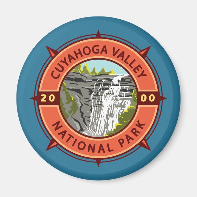 Cuyahoga Valley Nationalpark Retro Kompass Emblem Magnet (Vorne)
