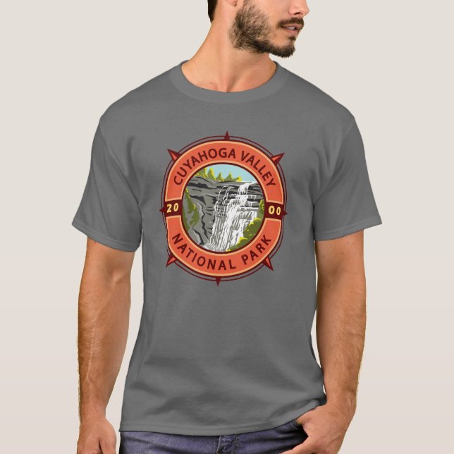 Cuyahoga Valley Nationalpark Retro Kompass Emblem T-Shirt (Vorderseite)