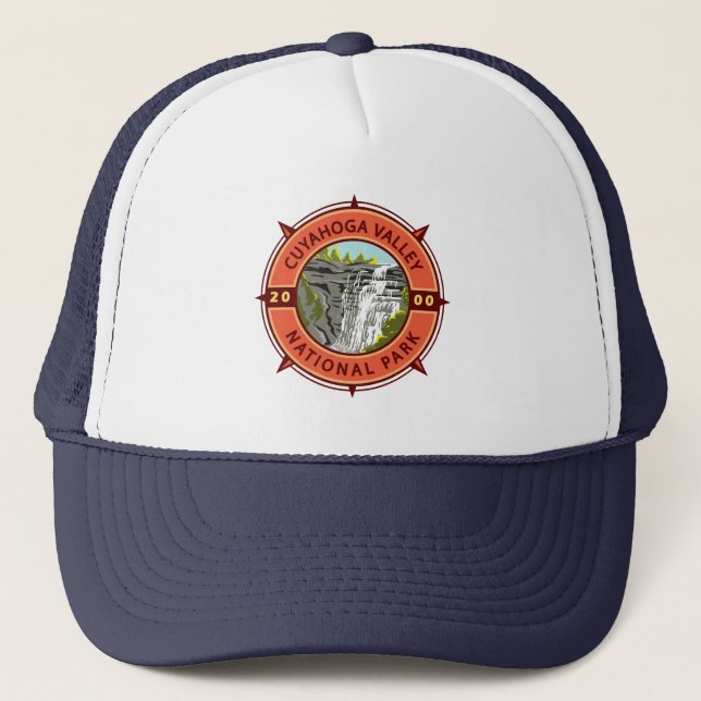 Cuyahoga Valley Nationalpark Retro Kompass Emblem Truckerkappe (Vorderseite)