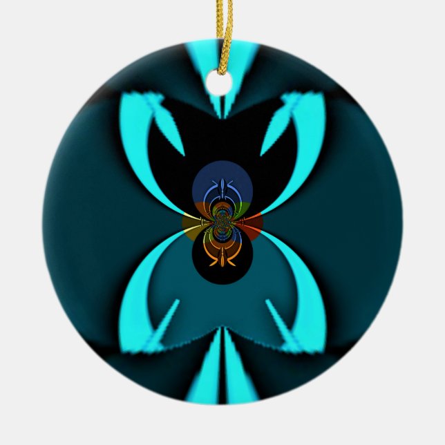 Cyan Abstrakt Art Print Keramik Ornament (Vorne)