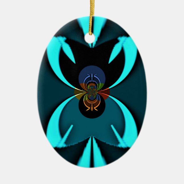 Cyan Abstrakt Art Print Keramikornament (Vorne)